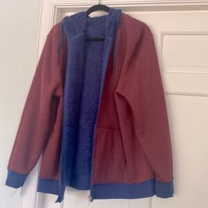 Travelers Full Zip Up Fleece + Sweatshirt 2 in 1 Reversible Indigo Burgundy Red